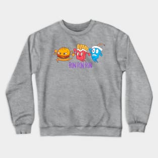 Fast food, hamburger, french fries and soda running funny design Crewneck Sweatshirt